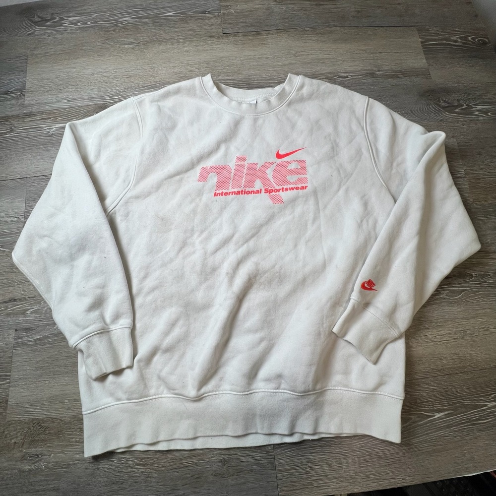 Nike Sweatshirt Mens XL White International Sportswear Graphic Pullover Fleece